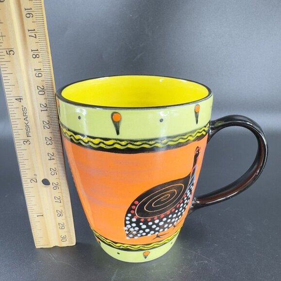 Vintage Ceramic Coffee Mug Cup Folk Art Style Textured Bird Mug Cup With Dots - Picture 3 of 13